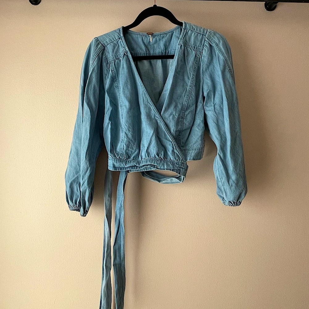 Free People Sophie Denim Wrap Crop Top